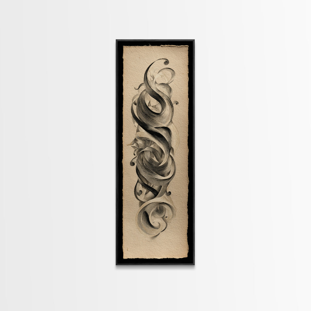 Baroque Scrollwork Made from Looping Pen Strokes Canvas Print, Calligraphy Art, Wall Art, Living Room Decor, Fine Art, Script, CAL-1x3-48