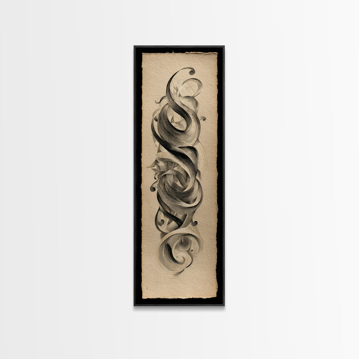 Baroque Scrollwork Made from Looping Pen Strokes Canvas Print, Calligraphy Art, Wall Art, Living Room Decor, Fine Art, Script, CAL-1x3-48