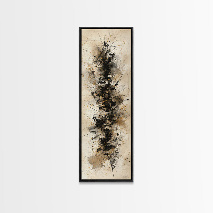 Monochrome Brush Alphabet Fragments as Abstract Texture Canvas Print, Calligraphy Art, Japanese Decor, Living Room Decor, CAL-1x3-49
