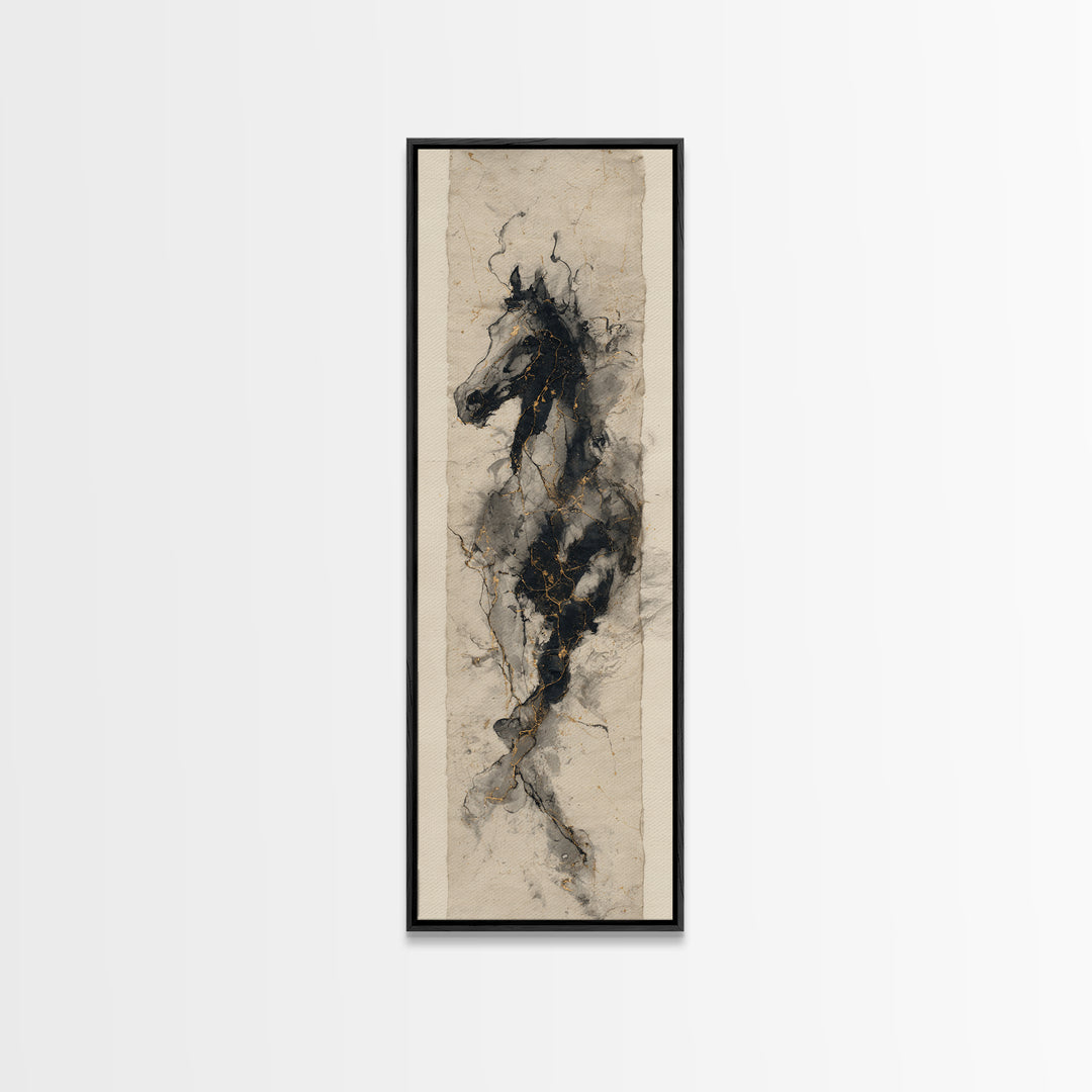 Calligraphic Horse Silhouette Made from One Line Canvas Print, Calligraphy Art, Gallery Wall Set, Living Room Decor, Script, CAL-1x3-5