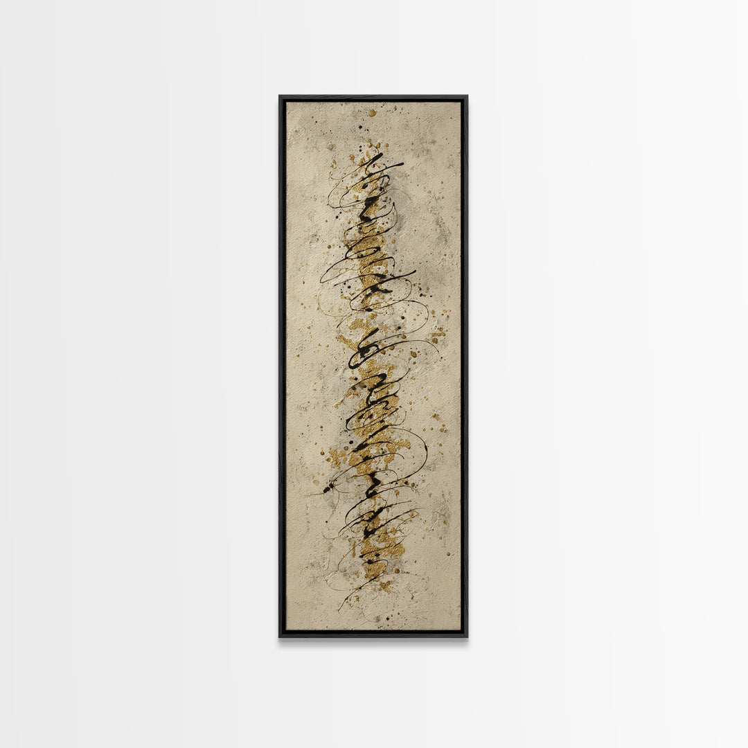 Gold Leaf Calligraphic Spiral on Plaster Surface Canvas Print, Calligraphy Art, Quote Wall Art, Living Room Decor, Script, CAL-1x3-50