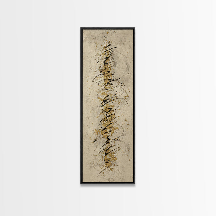 Gold Leaf Calligraphic Spiral on Plaster Surface Canvas Print, Calligraphy Art, Quote Wall Art, Living Room Decor, Script, CAL-1x3-50