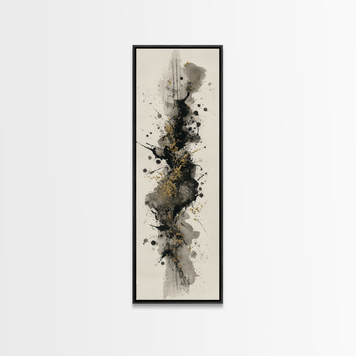 Ink Splatter and Long Brushstroke Composition Framed Canvas Print, Calligraphy Art, Home Decor, Living Room Decor, Script, CAL-1x3-52