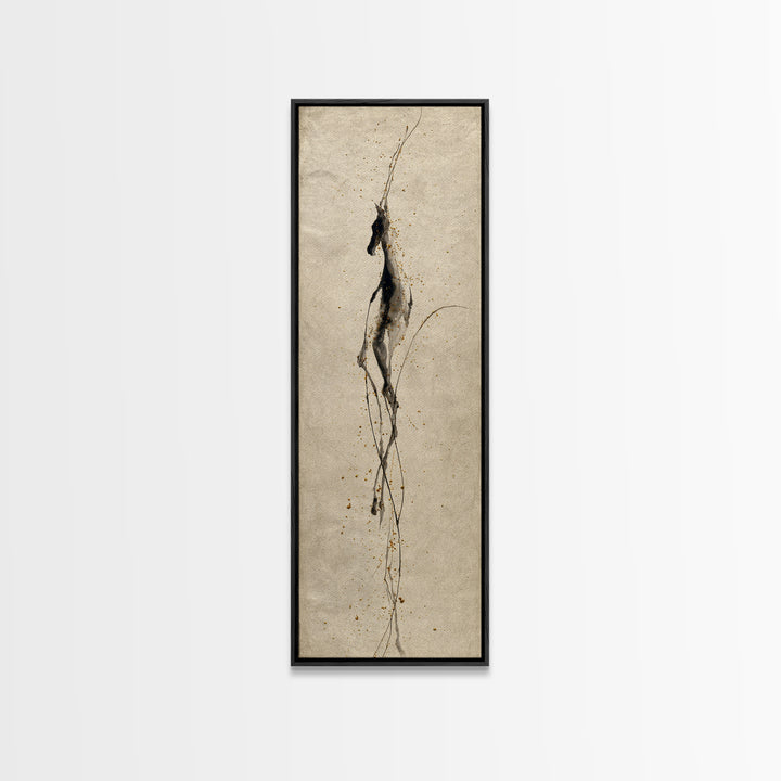 Calligraphic Horse Silhouette Made from One Line Framed Canvas Print, Calligraphy Art, Modern Decor, Living Room Decor, Script, CAL-1x3-53