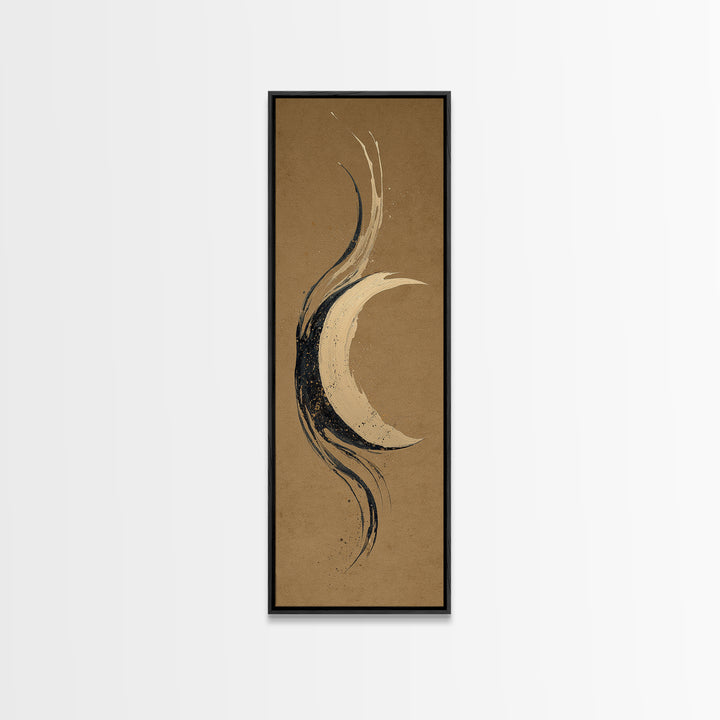 Crescent Moon Made from Elegant Ink Swashes Canvas Print, Calligraphy Art, Fine Art Print, Living Room Decor, Fine Art, Script, CAL-1x3-57