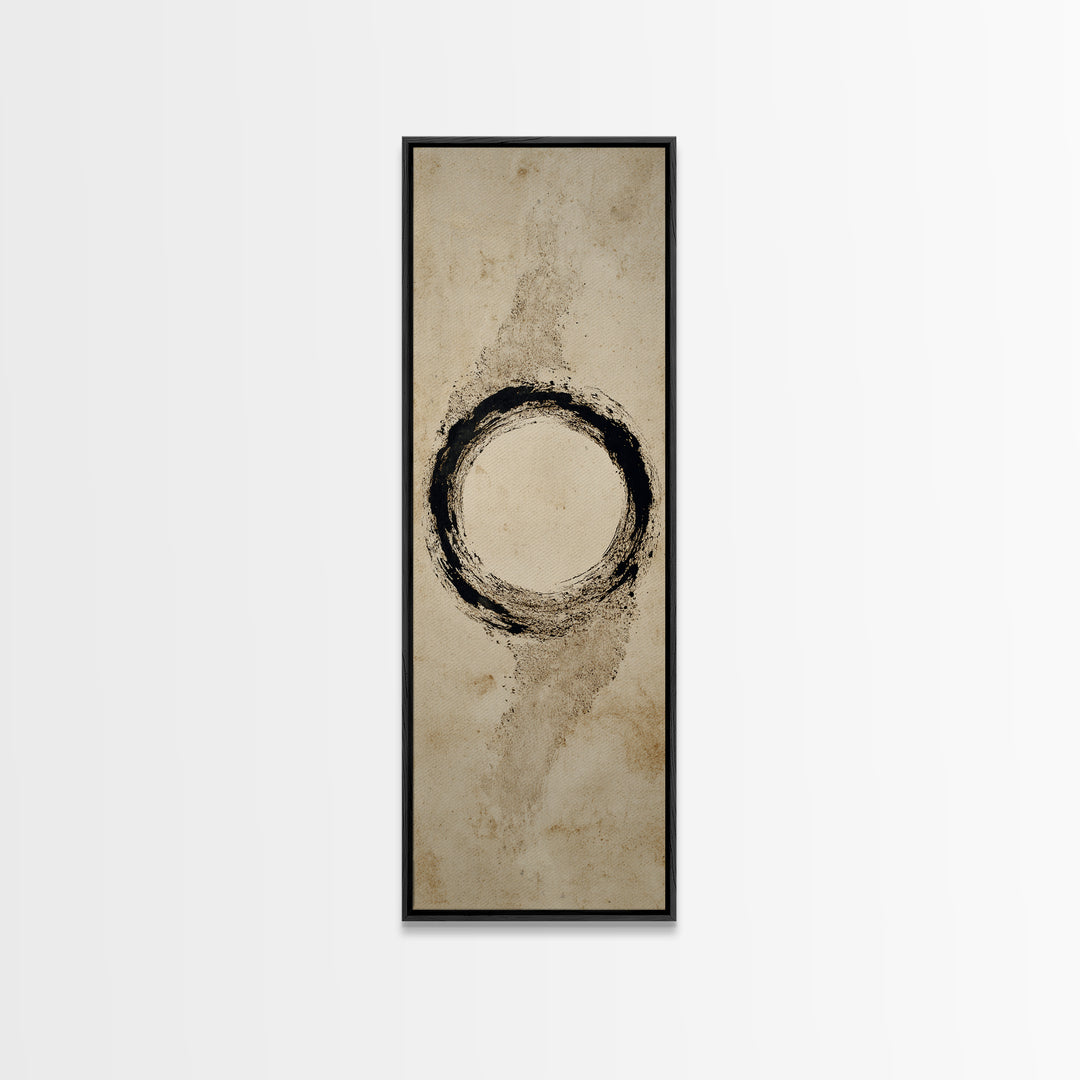Japanese Brush Mark Circle Framed Canvas Print, Calligraphy Art, Wallart, Living Room Decor, Script, Minimalist Wall Art, CAL-1x3-64