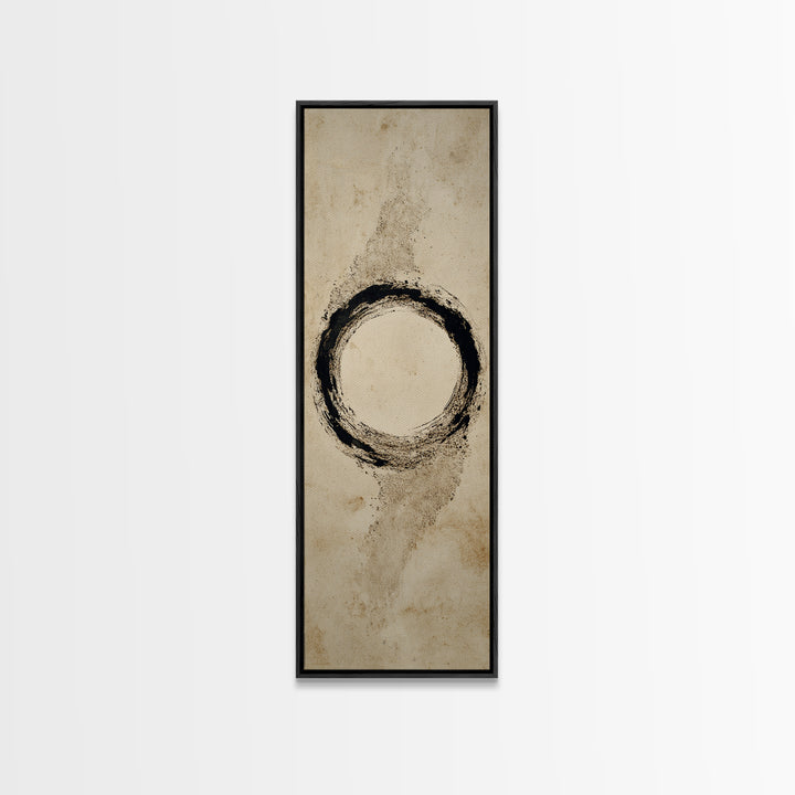 Japanese Brush Mark Circle Framed Canvas Print, Calligraphy Art, Wallart, Living Room Decor, Script, Minimalist Wall Art, CAL-1x3-64
