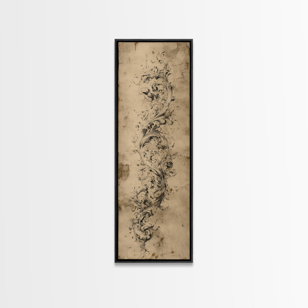 Baroque Scrollwork Made from Looping Pen Strokes Canvas Print, Calligraphy Art, Printable Art, Living Room Decor, Script, CAL-1x3-72