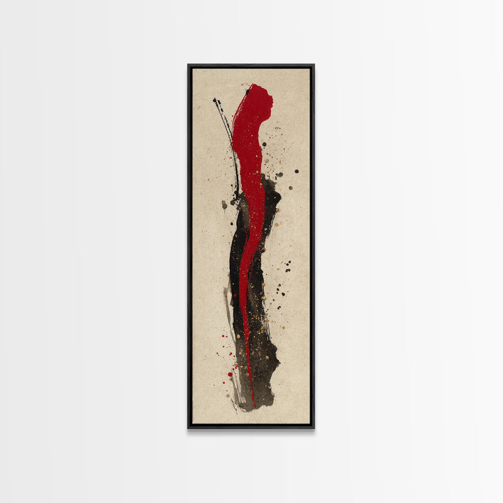 Bold Red Brushstroke Seal Abstraction Framed Canvas Print, Calligraphy Art, Japanese Art, Living Room Decor, Fine Art, Script, CAL-1x3-79