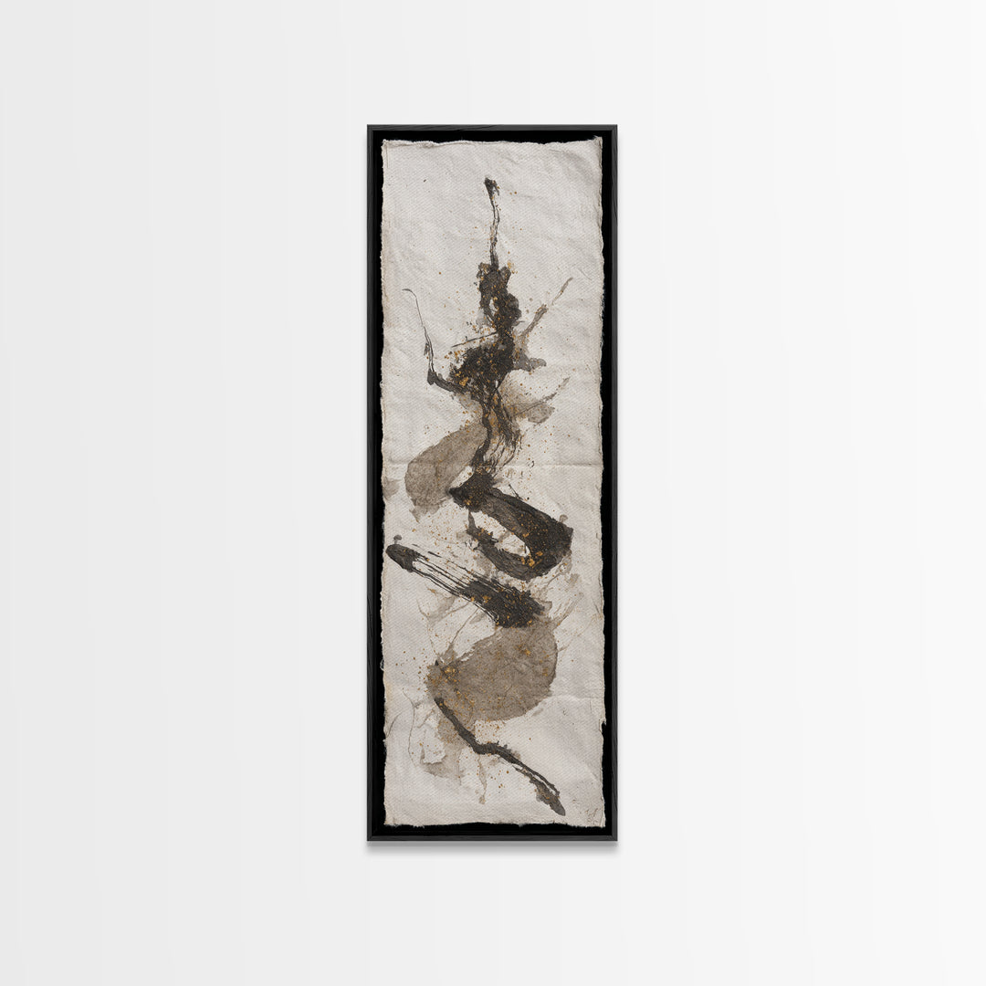 Abstract Prayer Flag of Brush Marks Framed Canvas Print, Calligraphy Art, Living Room Wall Art, Living Room Decor, Script, CAL-1x3-83