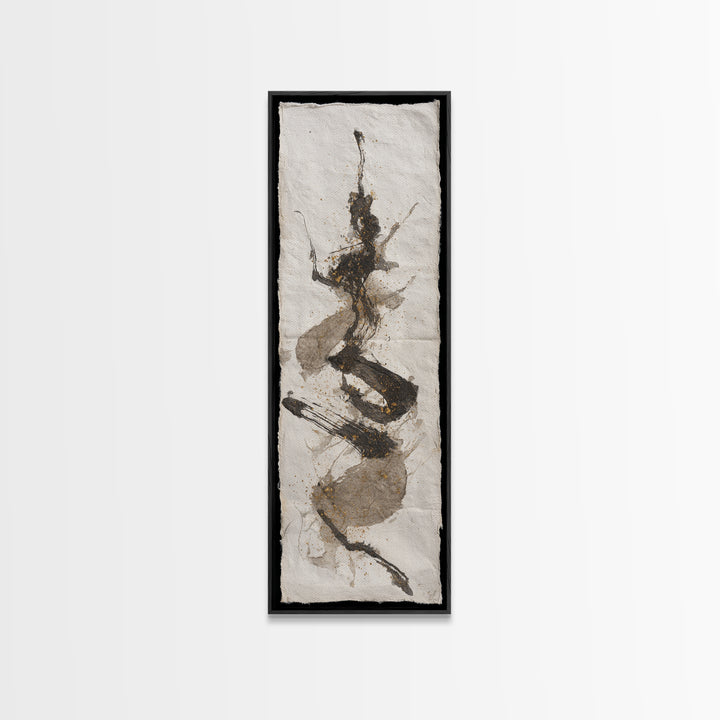 Abstract Prayer Flag of Brush Marks Framed Canvas Print, Calligraphy Art, Living Room Wall Art, Living Room Decor, Script, CAL-1x3-83