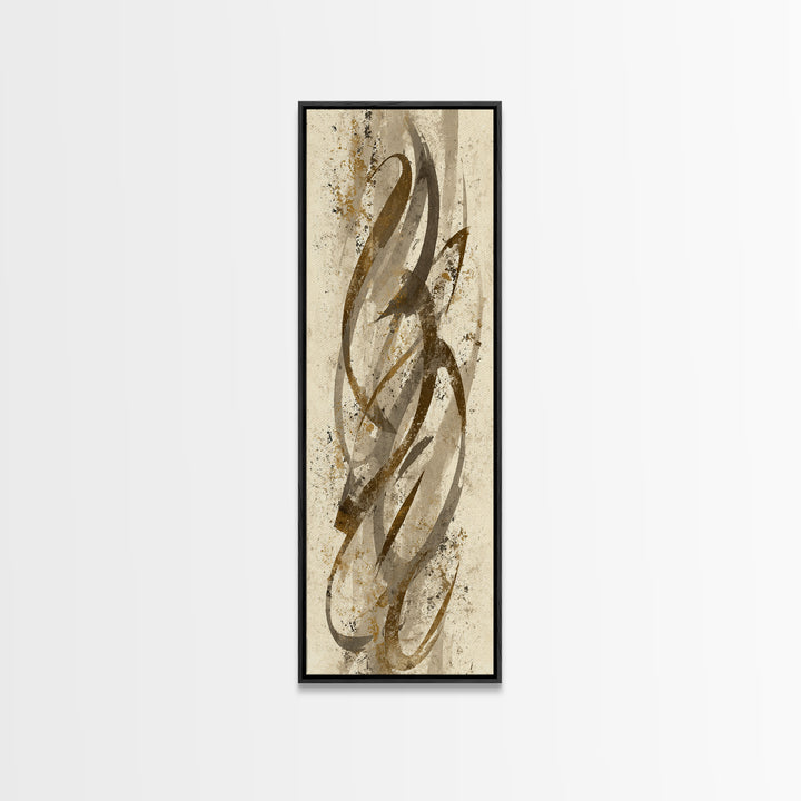 Abstract Gold Calligraphic Strokes on Ivory Paper Canvas Print, Calligraphy Art, Luxury Decor, Living Room Decor, Script, CAL-1x3-86