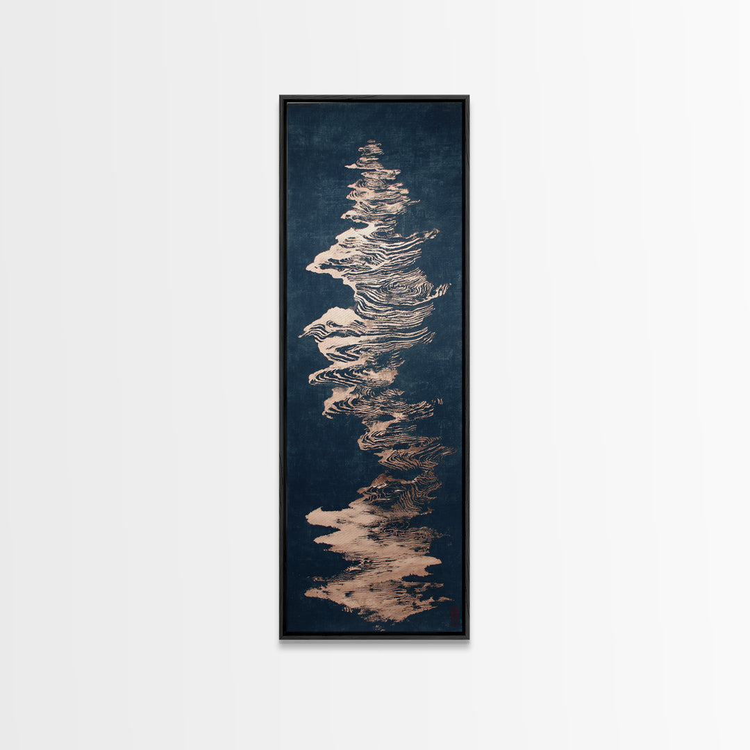 Layered Copper Ink Strokes on Dark Navy Canvas Print, Calligraphy Art, Art Print, Living Room Decor, Fine Art, Script, CAL-1x3-90