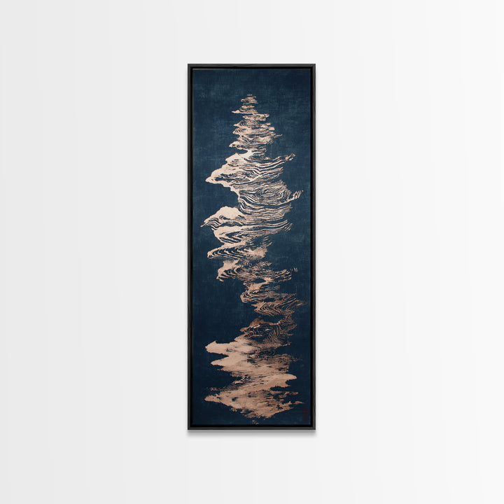 Layered Copper Ink Strokes on Dark Navy Canvas Print, Calligraphy Art, Art Print, Living Room Decor, Fine Art, Script, CAL-1x3-90