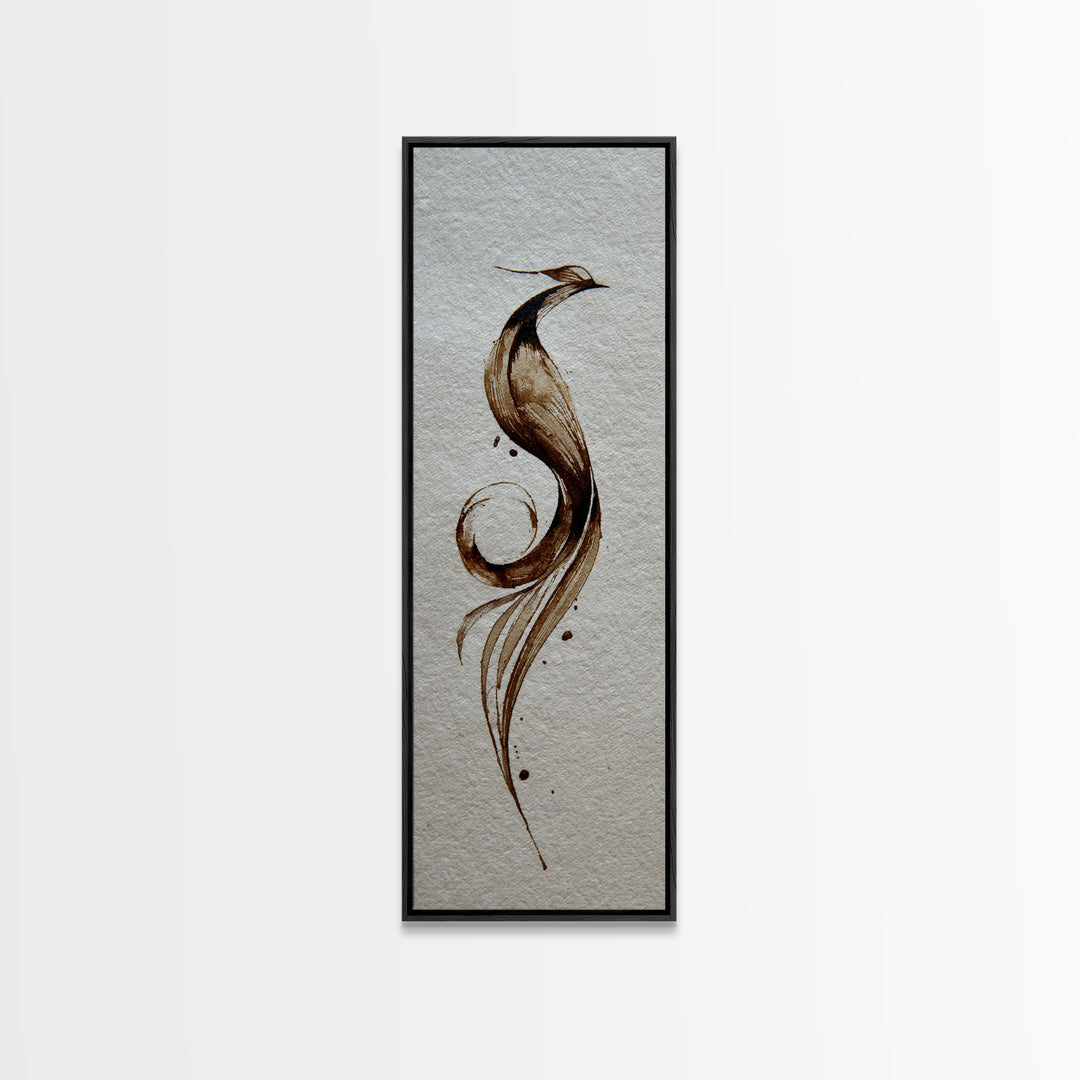 Calligraphic Bird Shape Formed from Flowing Lines Canvas Print, Calligraphy Art, Japanese Art, Living Room Decor, Script, CAL-1x3-92