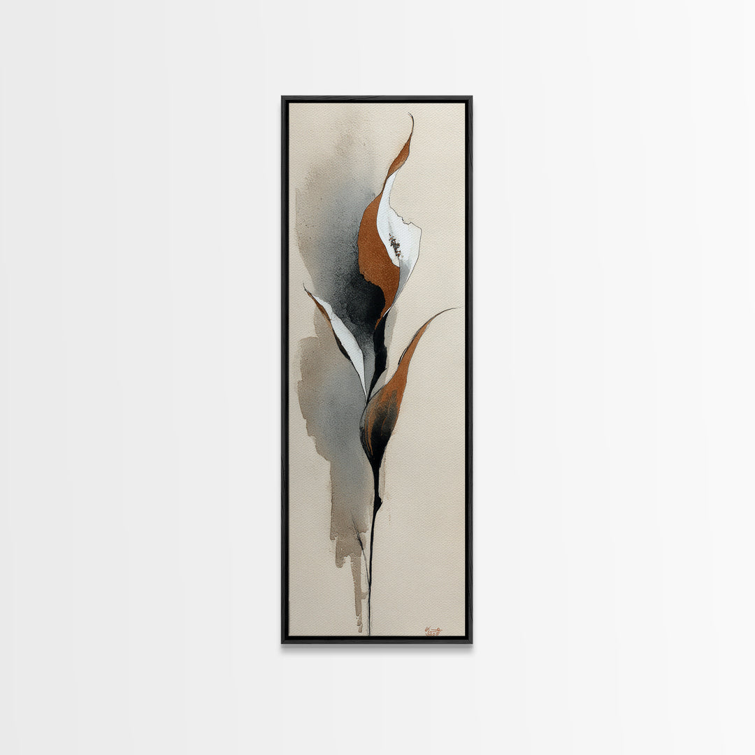Floral Vine Created from Graceful Script Like Canvas Print, Calligraphy Art, Japanese Decor, Living Room Decor, Oil Painting, CAL-1x3-95