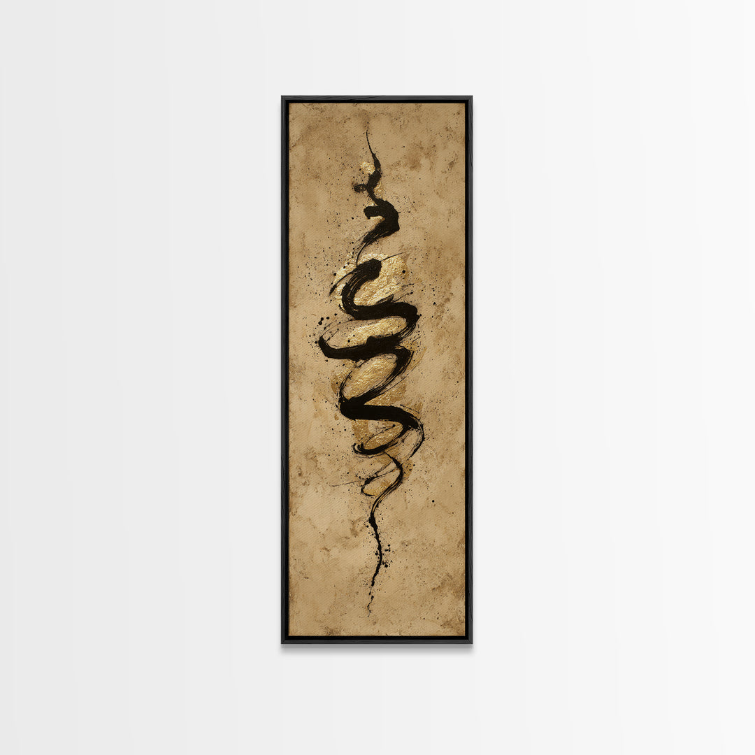 Gold Leaf Calligraphic Spiral on Plaster Surface Canvas Print, Calligraphy Art, Statement Artwork, Living Room Decor, Script, CAL-1x3-98