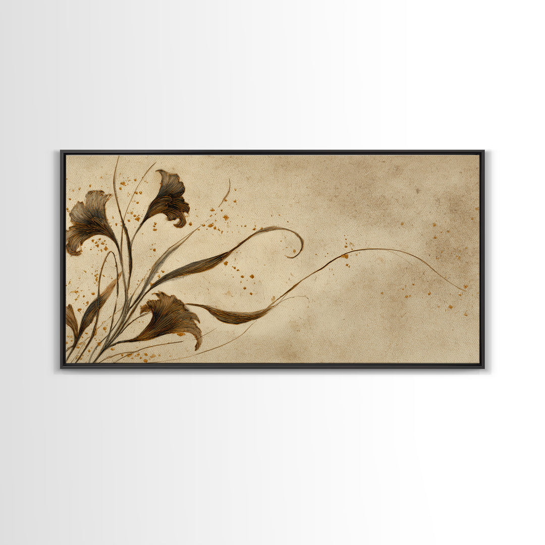 Single Elegant Flourish Shaped Like a Flower Framed Canvas Print, Calligraphy Art, Living Room Decor, Oil Painting, Script, CAL-2x1-1