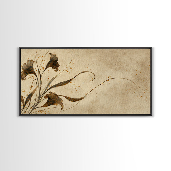 Single Elegant Flourish Shaped Like a Flower Framed Canvas Print, Calligraphy Art, Living Room Decor, Oil Painting, Script, CAL-2x1-1