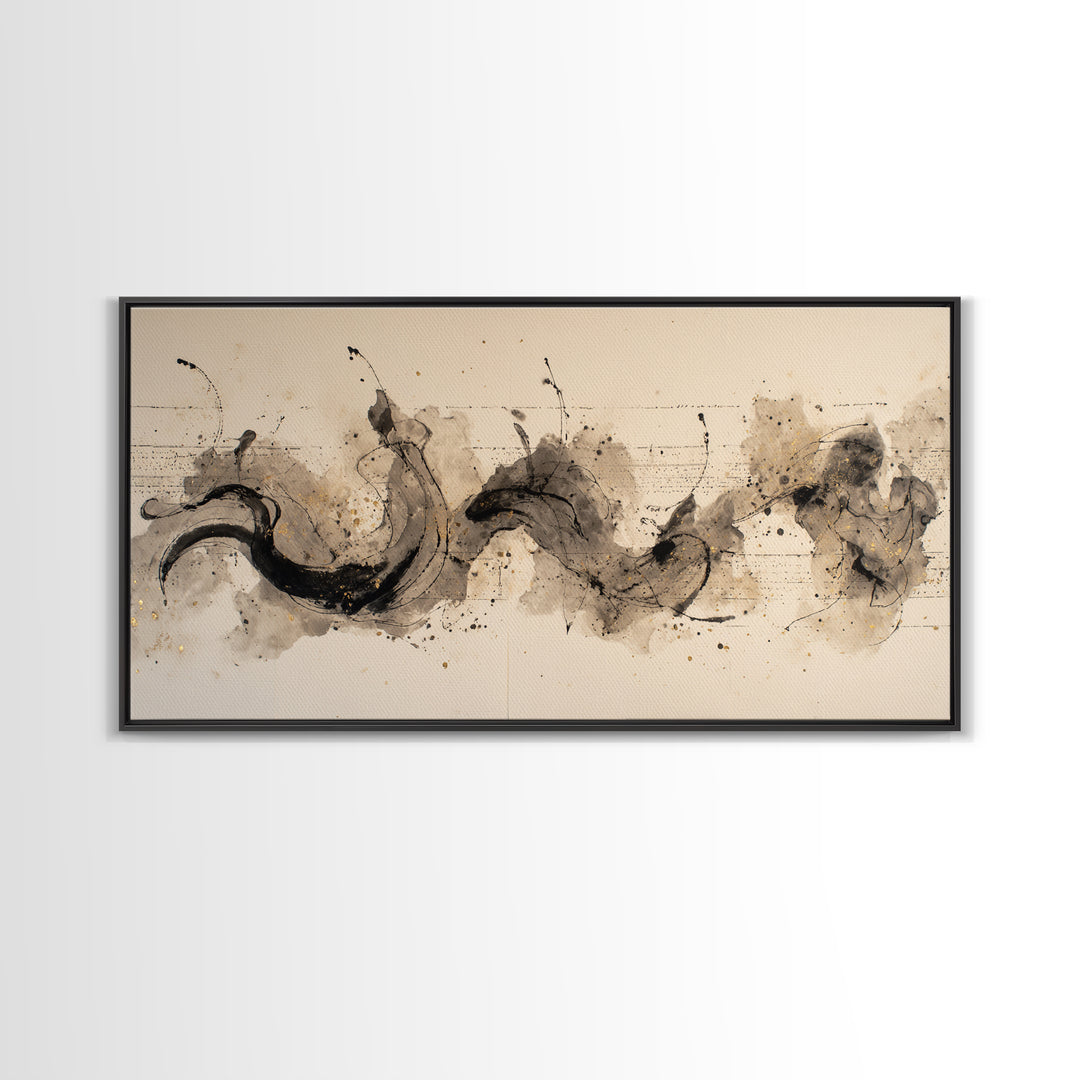 Large Sweeping Black Ink Gesture Like a Canvas Print, Calligraphy Art, Wall Art, Living Room Decor, Fine Art, Script, CAL-2x1-21
