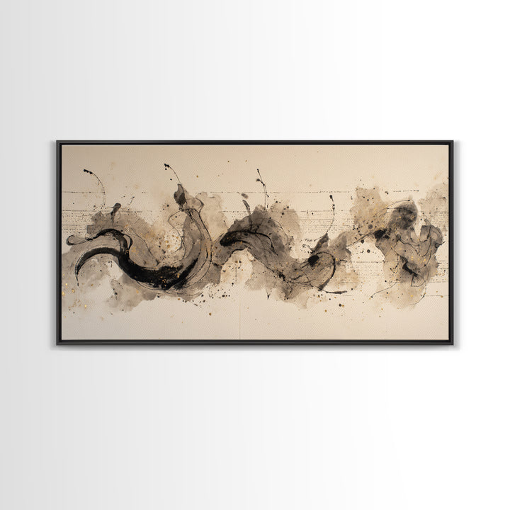 Large Sweeping Black Ink Gesture Like a Canvas Print, Calligraphy Art, Wall Art, Living Room Decor, Fine Art, Script, CAL-2x1-21