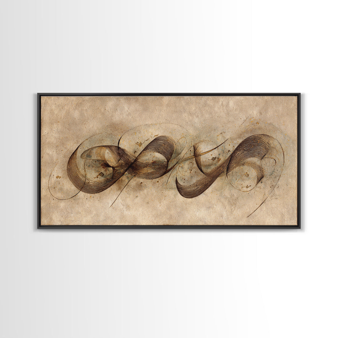 Arabic Ornamental Curves as Non Readable Art Framed Canvas Print, Calligraphy Art, Prints, Living Room Decor, Fine Art, Script, CAL-2x1-23