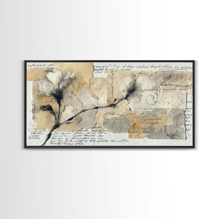 Single Elegant Flourish Shaped Like a Flower Framed Canvas Print, Calligraphy Art, Living Room Decor, Oil Painting, Script, CAL-2x1-25