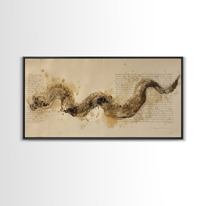 Ink Wash Dragon Curve Framed Canvas Print, Calligraphy Art, Art, Living Room Decor, Fine Art, Script, Unique Wall Art, CAL-2x1-29