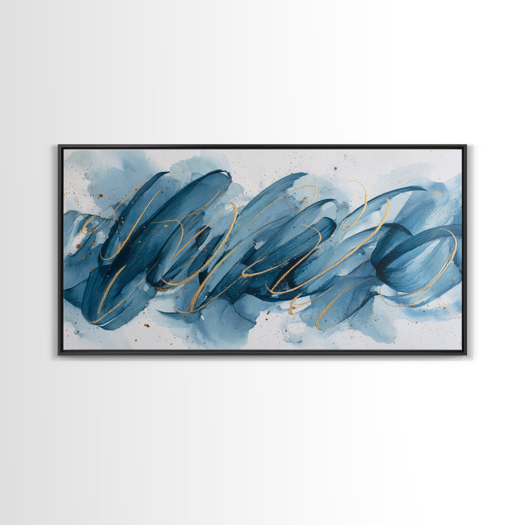 Modern Calligraphy Wave Framed Canvas Print, Calligraphy Art, Luxury Decor, Living Room Decor, Fine Art, Script, Prints, CAL-2x1-30