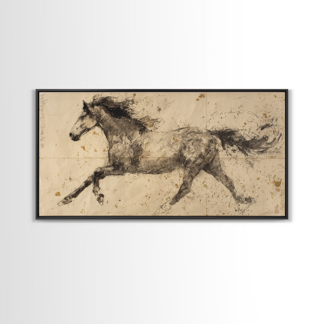 Calligraphic Horse Silhouette Made from One Line Canvas Print, Calligraphy Art, Minimalist Decor, Living Room Decor, Script, CAL-2x1-37