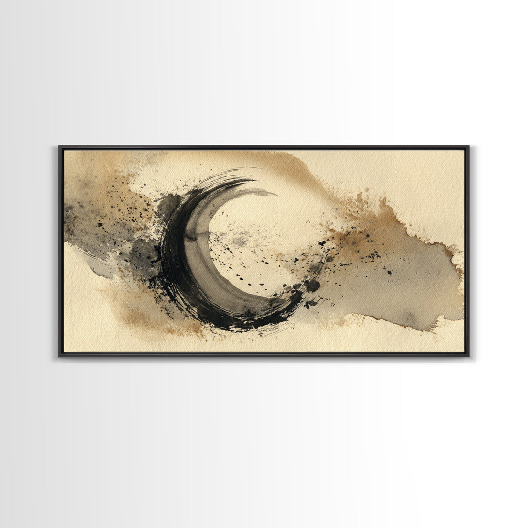 Crescent Moon Made from Elegant Ink Swashes Canvas Print, Calligraphy Art, Contemporary Art, Living Room Decor, Script, CAL-2x1-41