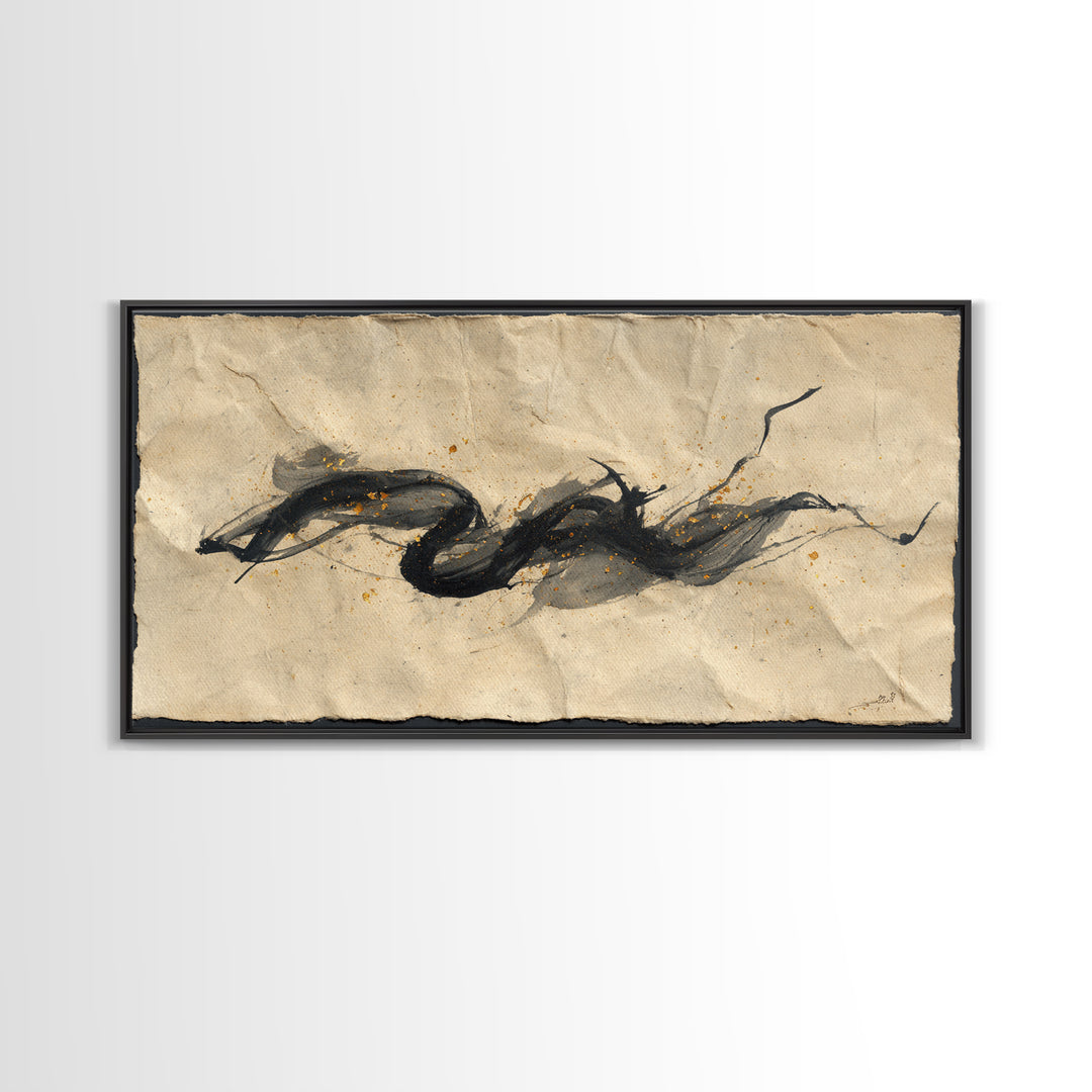 Abstract Prayer Flag of Brush Marks Framed Canvas Print, Calligraphy Art, Digital Prints, Living Room Decor, Fine Art, Script, CAL-2x1-43