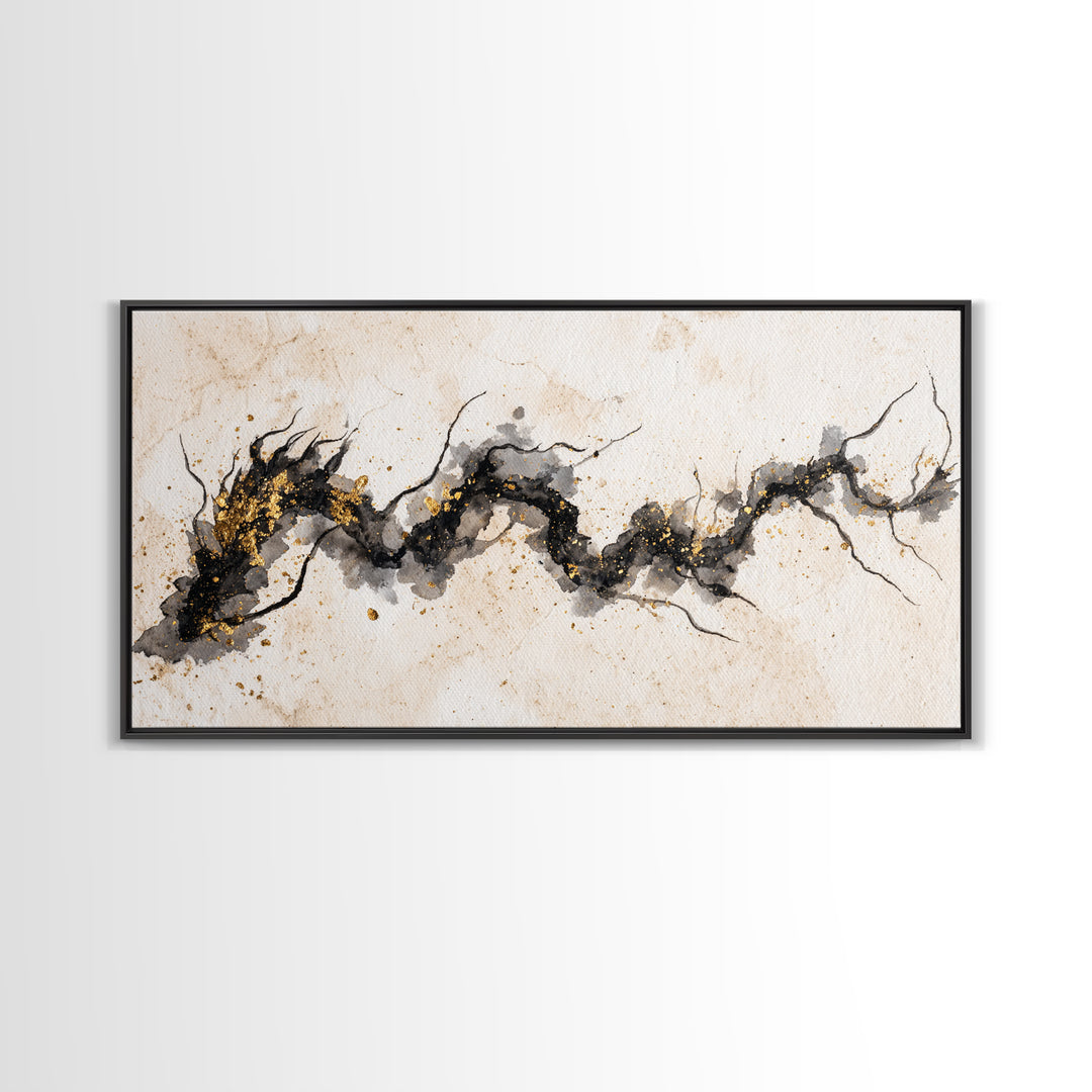 Ink Wash Dragon Curve Framed Canvas Print, Calligraphy Art, Art, Living Room Decor, Fine Art, Script, Unique Wall Art, CAL-2x1-5