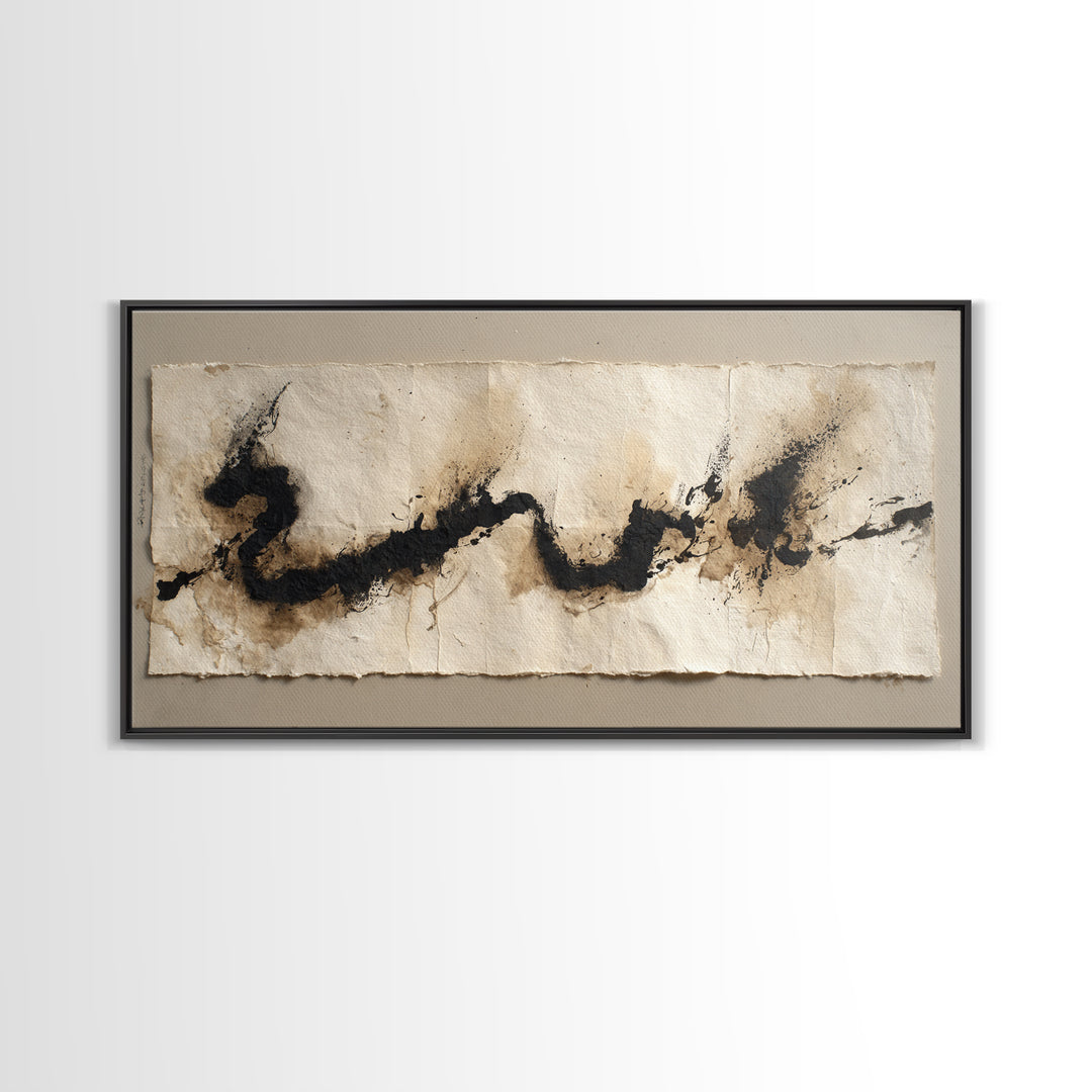Minimal Black Calligraphy Rhythm Framed Canvas Print, Calligraphy Art, Calligraphy, Living Room Decor, Fine Art, Script, CAL-2x1-51