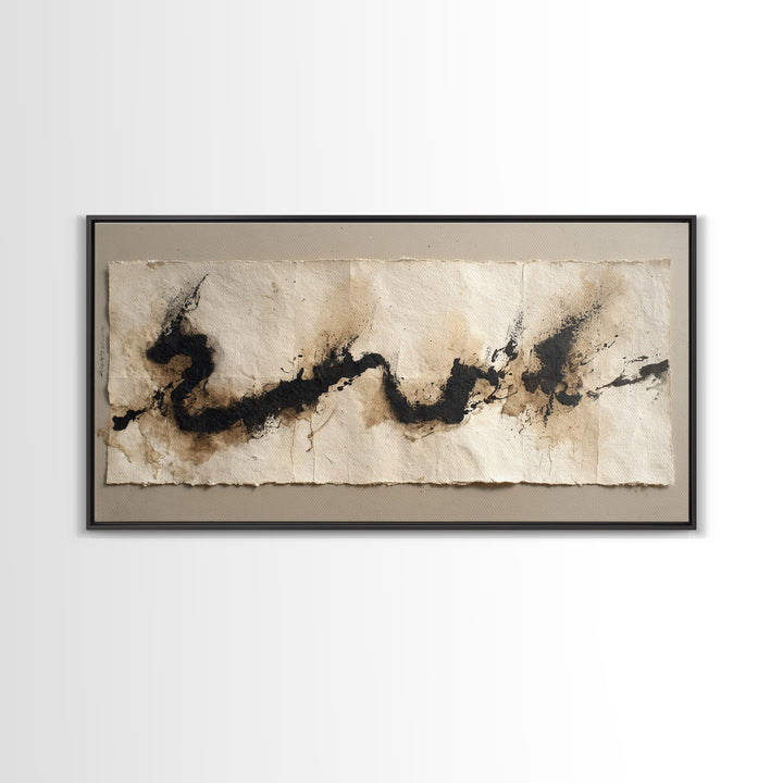 Minimal Black Calligraphy Rhythm Framed Canvas Print, Calligraphy Art, Calligraphy, Living Room Decor, Fine Art, Script, CAL-2x1-51