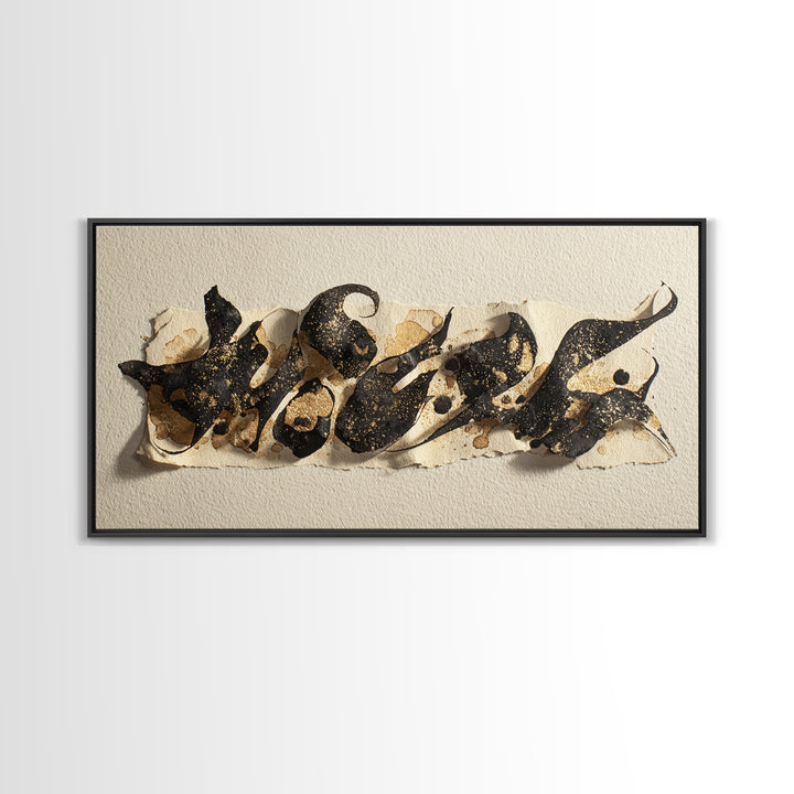 Calligraphic Bird Shape Formed from Flowing Lines Canvas Print, Calligraphy Art, Painting, Living Room Decor, Fine Art, Script, CAL-2x1-52