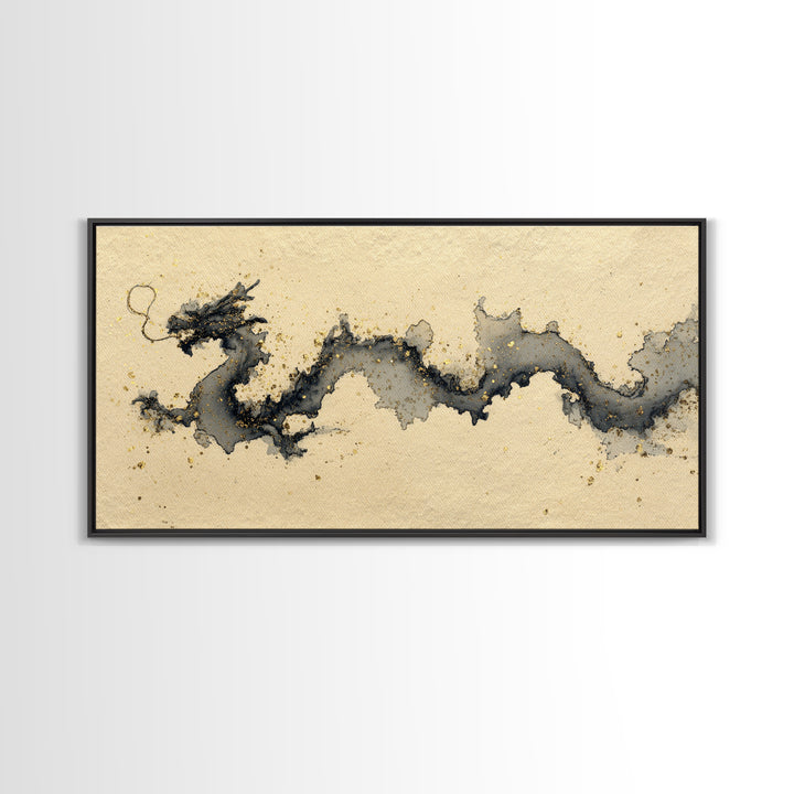 Ink Wash Dragon Curve Canvas Print, Calligraphy Art, Printable, Living Room Decor, Fine Art, Script, Watercolor Art, Modern Art, CAL-2x1-53