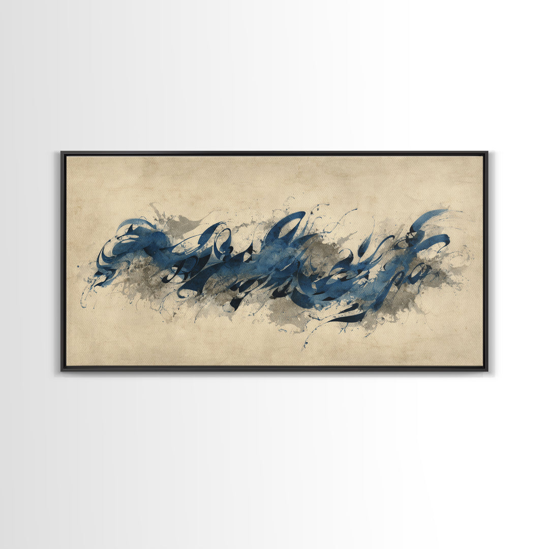 Modern Calligraphy Wave Canvas Print, Calligraphy Art, Contemporary Art, Living Room Decor, Fine Art, Script, Printable Art, CAL-2x1-54