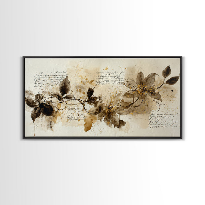 Floral Vine Created from Graceful Script Like Framed Canvas Print, Calligraphy Art, Wall Art Print, Living Room Decor, Script, CAL-2x1-55