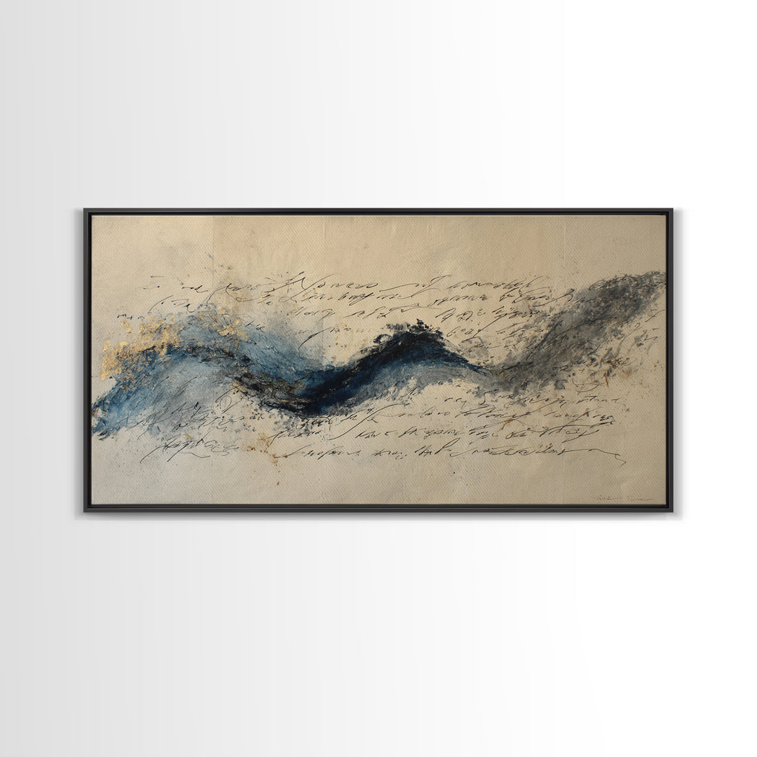 Modern Calligraphy Wave Framed Canvas Print, Calligraphy Art, Luxury Decor, Living Room Decor, Fine Art, Script, Prints, CAL-2x1-6