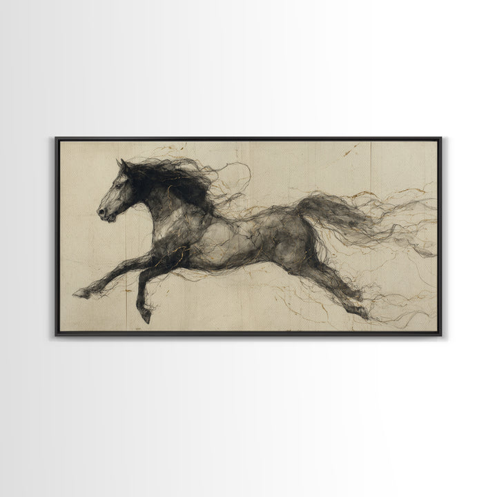 Calligraphic Horse Silhouette Made from One Line Canvas Print, Calligraphy Art, Painting, Living Room Decor, Fine Art, Script, CAL-2x1-61