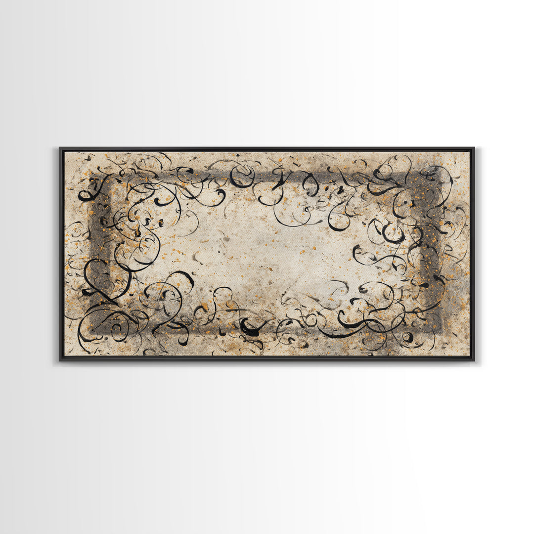 Ornamental Frame of Flourished Pen Curves Canvas Print, Calligraphy Art, Room Decor, Living Room Decor, Fine Art, Script, CAL-2x1-62