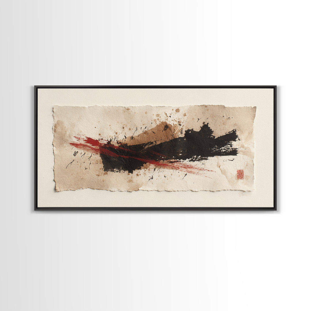 Bold Red Brushstroke Seal Abstraction Canvas Print, Calligraphy Art, Modern Wall Art, Living Room Decor, Fine Art, Script, CAL-2x1-63