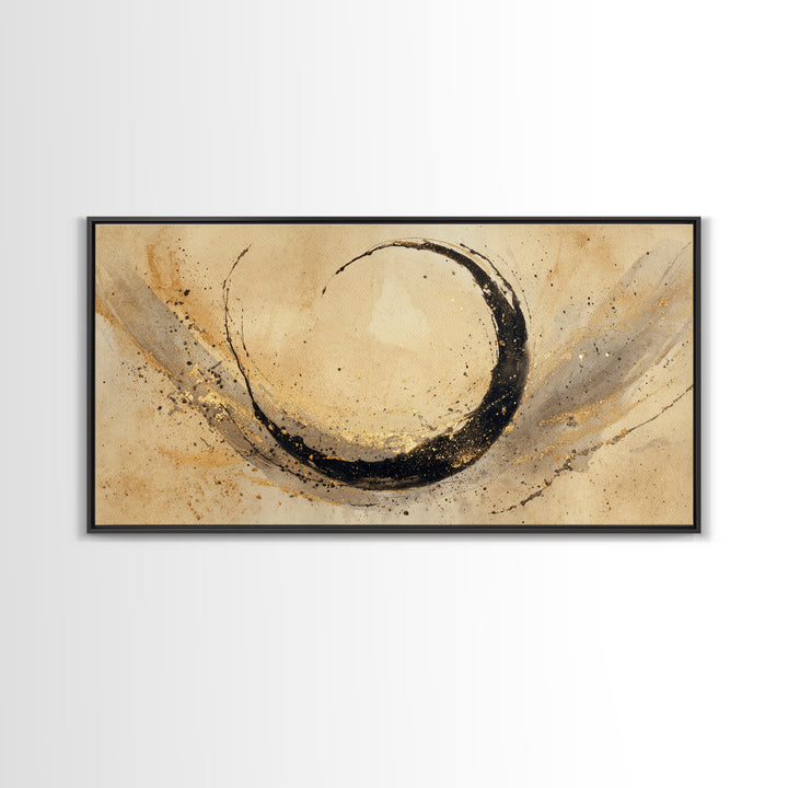 Crescent Moon Made from Elegant Ink Swashes Framed Canvas Print, Calligraphy Art, Digital Prints, Living Room Decor, Script, CAL-2x1-65