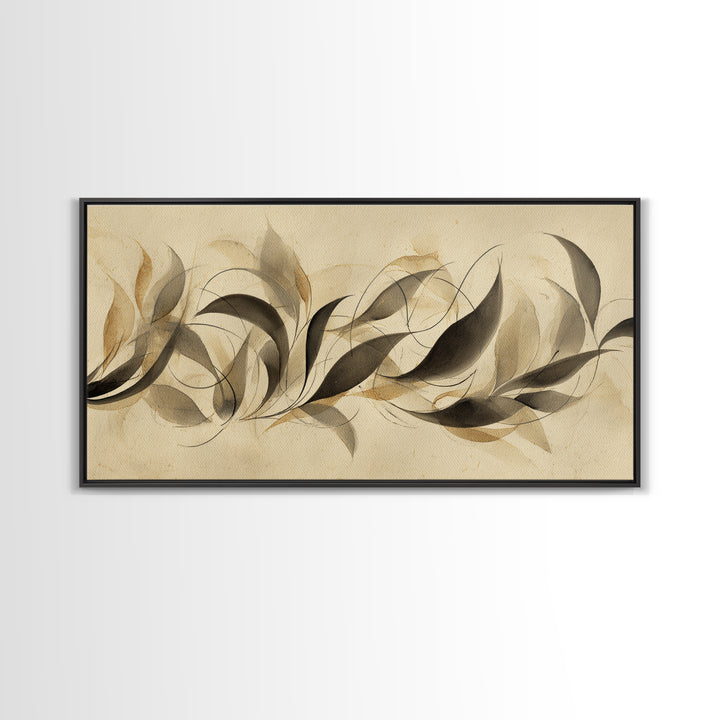Botanical Calligraphy Pattern Canvas Print, Calligraphy Art, Textured Painting, Living Room Decor, Fine Art, Script, CAL-2x1-66