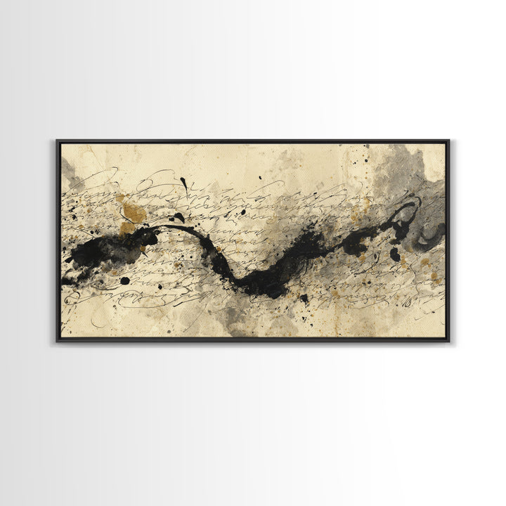 Large Sweeping Black Ink Gesture Like a Canvas Print, Calligraphy Art, Printable Art, Living Room Decor, Fine Art, Script, CAL-2x1-69