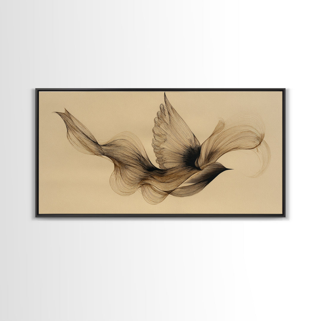 Calligraphic Bird Shape Formed from Flowing Lines Canvas Print, Calligraphy Art, Modern Wall Art, Living Room Decor, Script, CAL-2x1-76