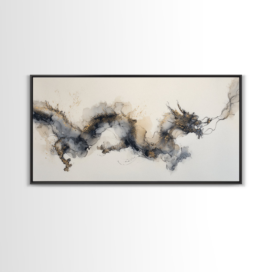 Ink Wash Dragon Curve Canvas Print, Calligraphy Art, Printable, Living Room Decor, Fine Art, Script, Watercolor Art, Modern Art, CAL-2x1-77