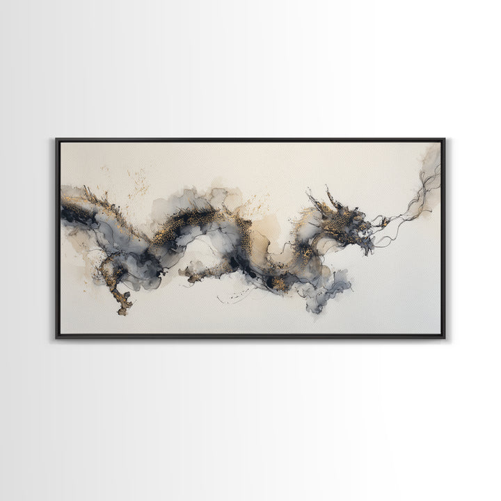 Ink Wash Dragon Curve Canvas Print, Calligraphy Art, Printable, Living Room Decor, Fine Art, Script, Watercolor Art, Modern Art, CAL-2x1-77