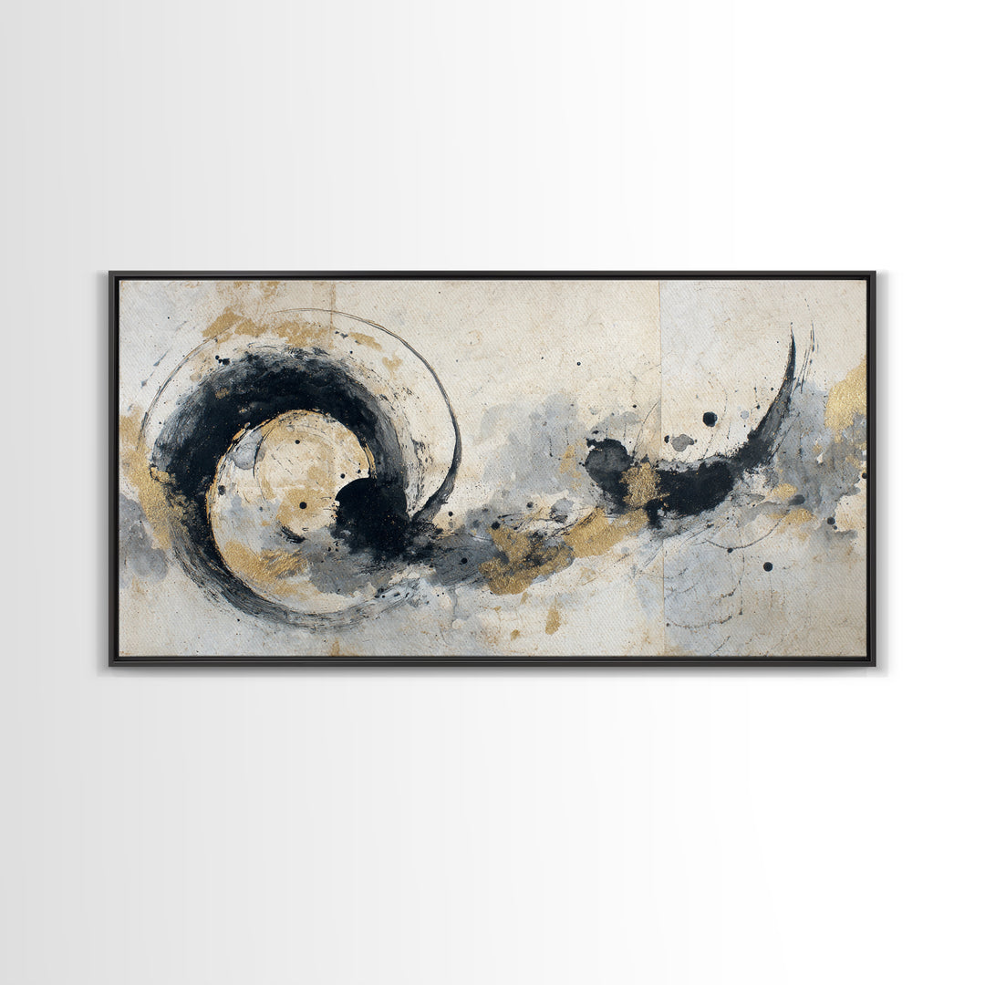 Crescent Moon Made from Elegant Ink Swashes Canvas Print, Calligraphy Art, Digital Print, Living Room Decor, Fine Art, Script, CAL-2x1-89
